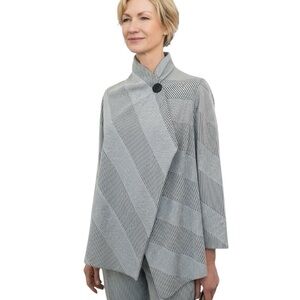Bobeau Small Gray White Stripe Single Button Cardigan Casual Office Soft Cozy